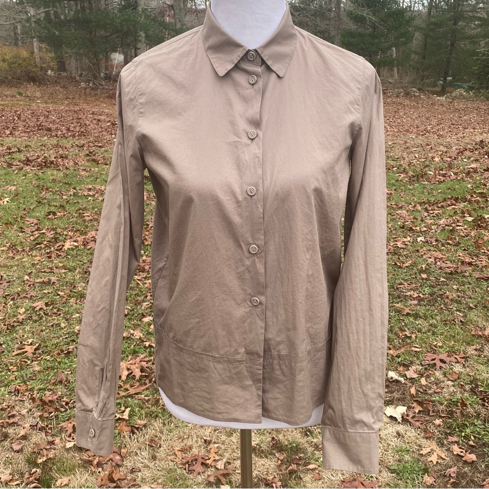 ‘S MAX MARA TOP BLOUSE BUTTON DOWN TAN LONG SLEEVE SIZE M